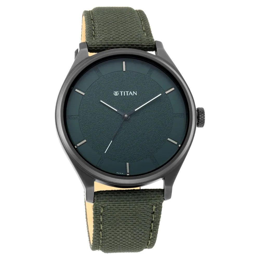 Titan Workwear Green Dial Analog Leather Strap Watch