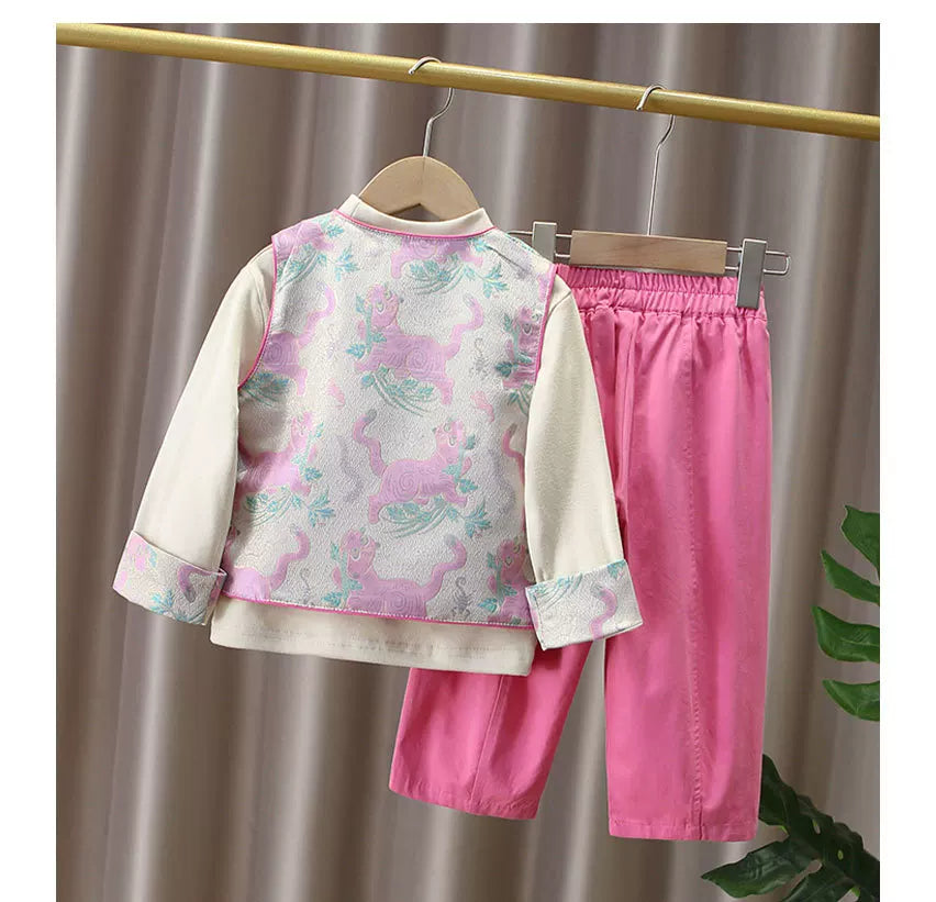 Winter 3-Piece Traditional Baby Tang Suit & Vest Set