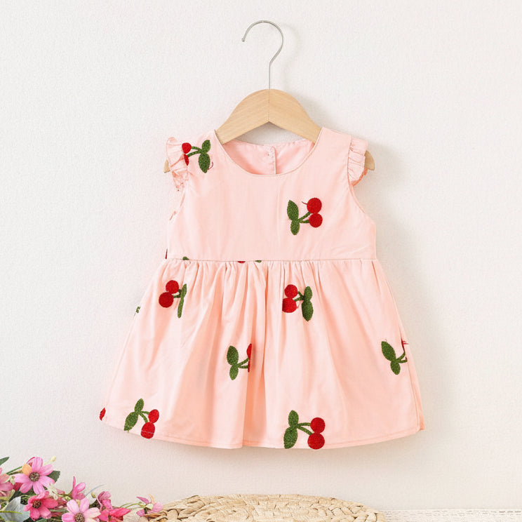 Kids Embroidered Cotton Dress & Butterfly Shoes Combo