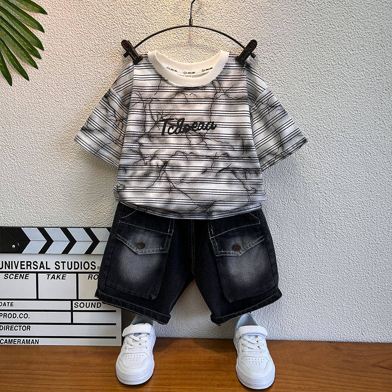Boys' Stylish Striped T-Shirt Set | New Fashionable 2-Piece Suit