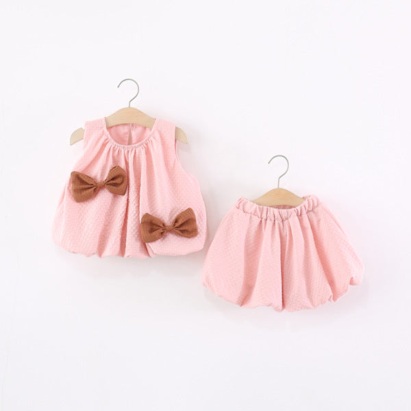 Girls Cute Bow Vest & Shorts Set