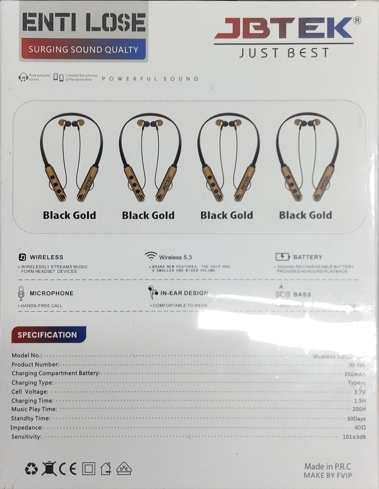 JBTEK  Neckband GOLD JB-N6 | 40Hrs Play Time