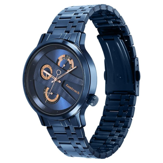 Exuberant Quartz Multifunction Blue Dial Stainless Steel Strap Watch
