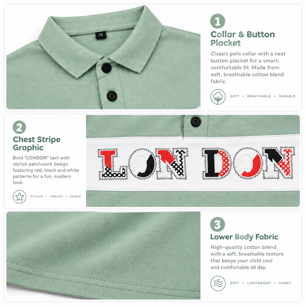 Sage Green London Print Stylish Polo T-Shirt
