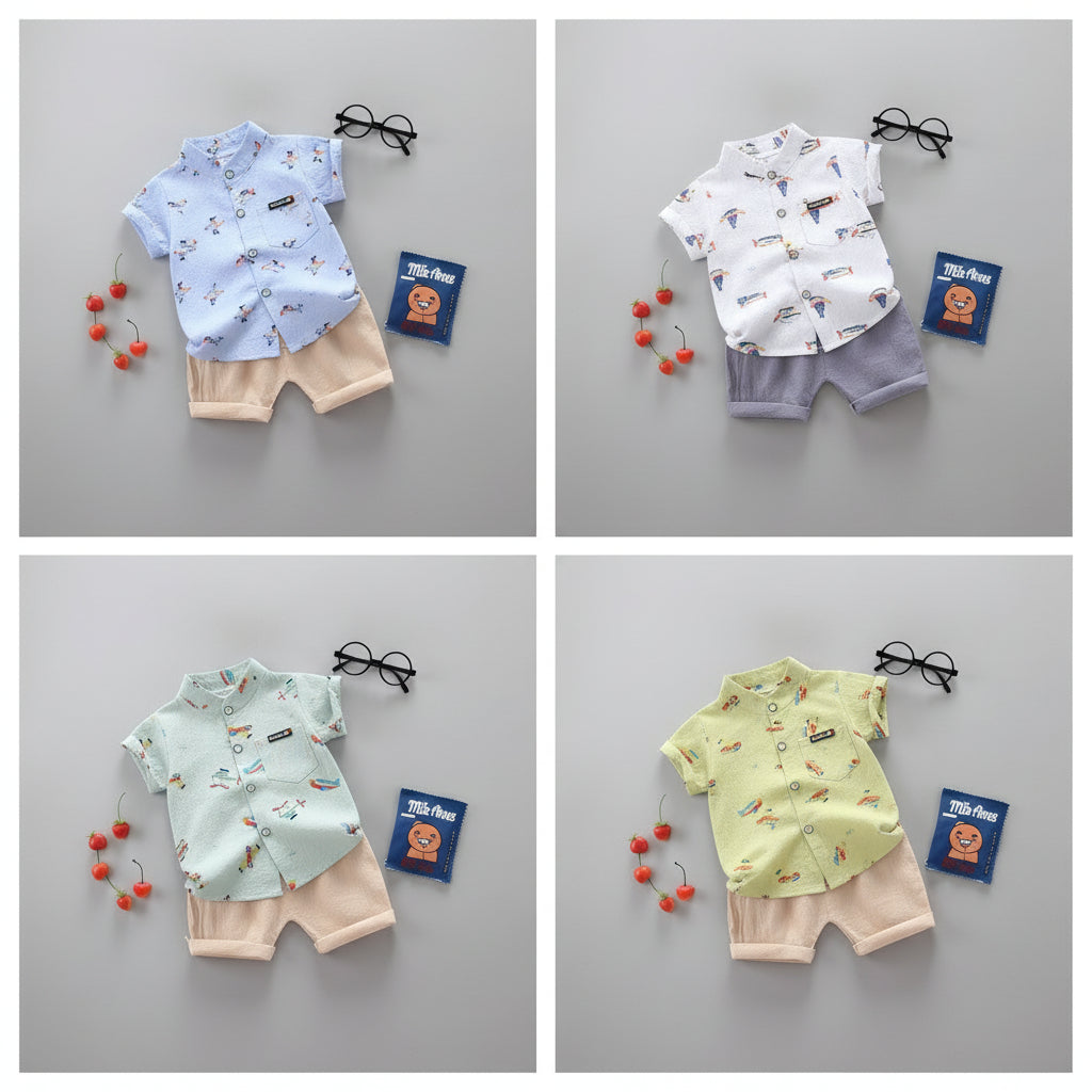 Adorable Cartoon Airplane Soft Cotton Summer Set