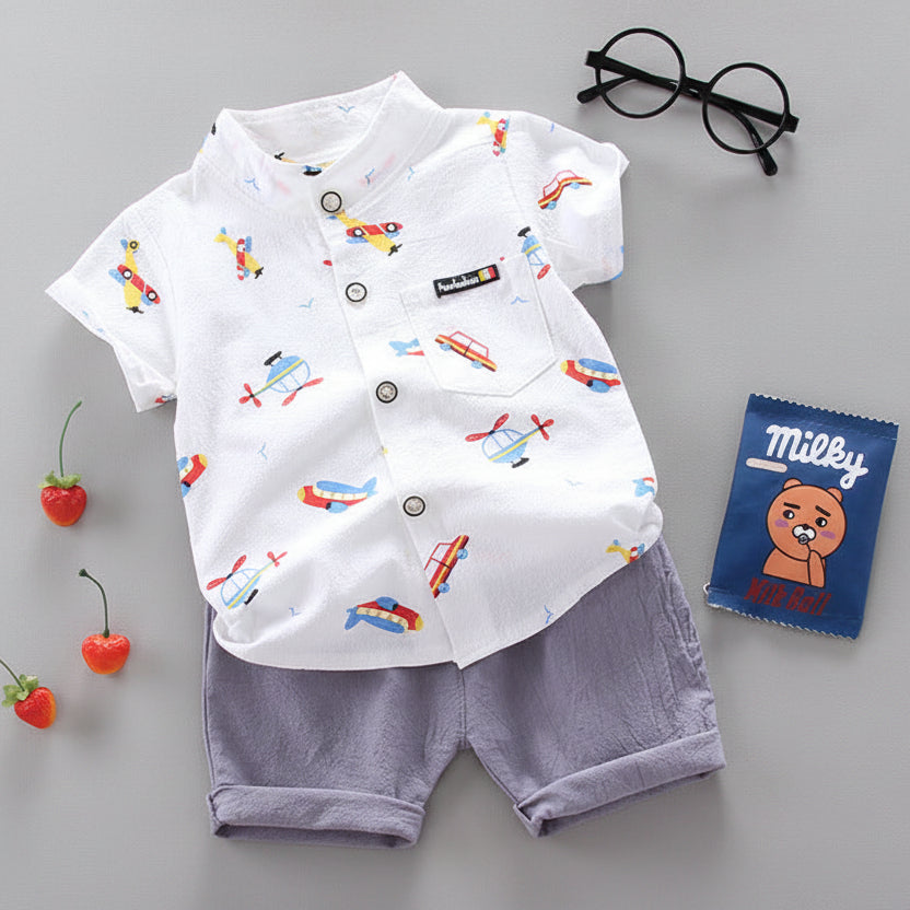 Adorable Cartoon Airplane Soft Cotton Summer Set