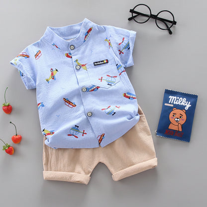 Adorable Cartoon Airplane Soft Cotton Summer Set