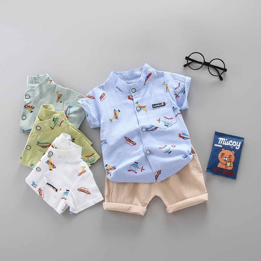 Adorable Cartoon Airplane Soft Cotton Summer Set