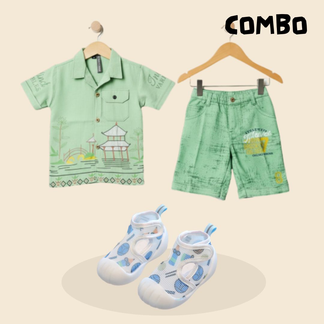 Kids Premium Shirt-Pant & Soft Sandal Set