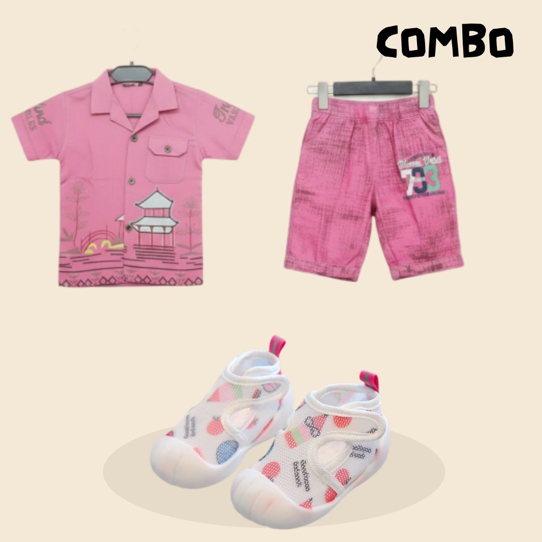 Kids Premium Shirt-Pant & Soft Sandal Set