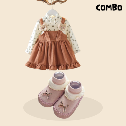 Korean Style Baby Princess Skirt & Soft Sole Toddler Shoes Combo