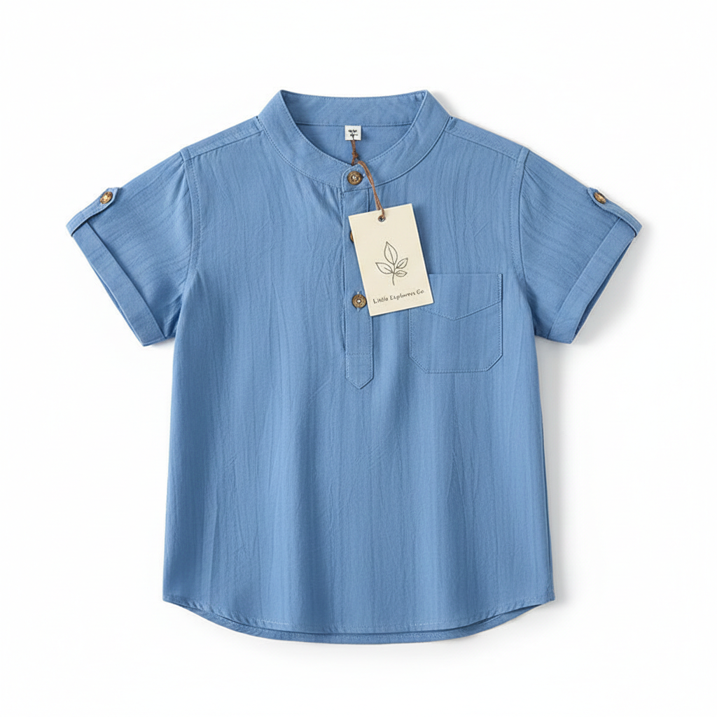 Korean Style Stand Collar Short Sleeve Shirt