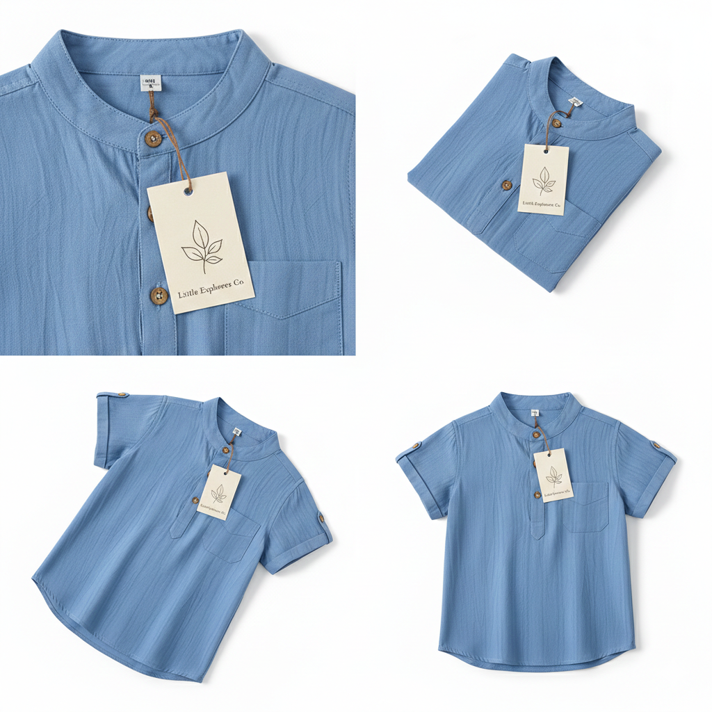 Korean Style Stand Collar Short Sleeve Shirt