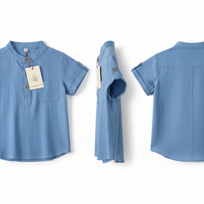 Korean Style Stand Collar Short Sleeve Shirt