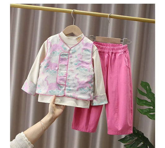 Winter 3-Piece Traditional Baby Tang Suit & Vest Set