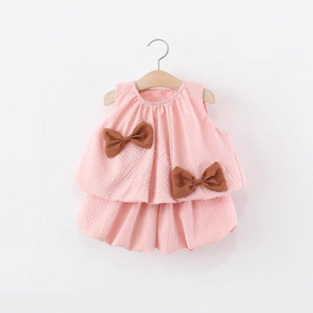 Girls Cute Bow Vest & Shorts Set