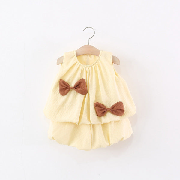 Girls Cute Bow Vest & Shorts Set
