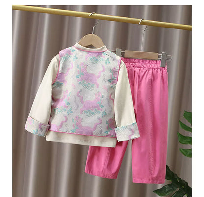 Winter 3-Piece Traditional Baby Tang Suit & Vest Set