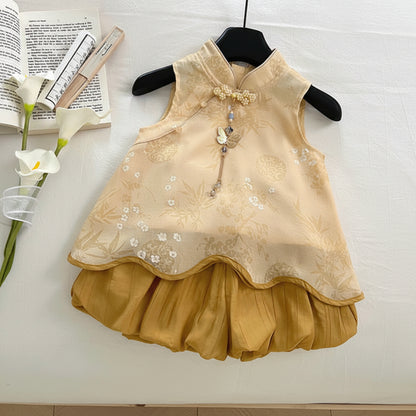 Baby Girl New Chinese Style Jacquard Two-Piece Set
