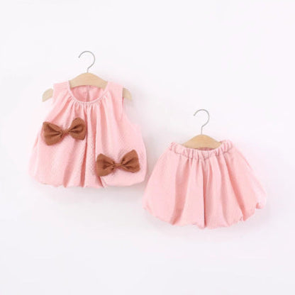 Girls Cute Bow Vest & Shorts Set