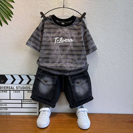Boys' Stylish Striped T-Shirt Set | New Fashionable 2-Piece Suit
