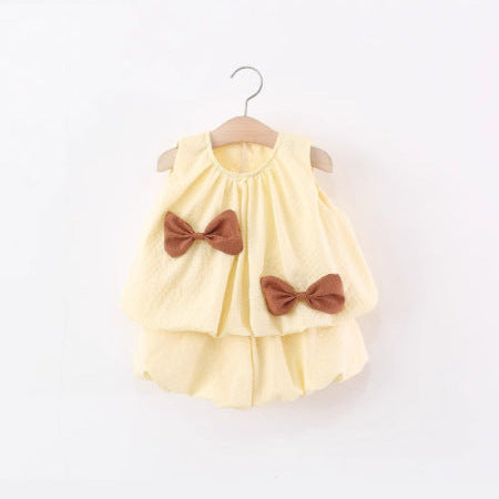 Girls Cute Bow Vest & Shorts Set