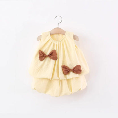 Girls Cute Bow Vest & Shorts Set