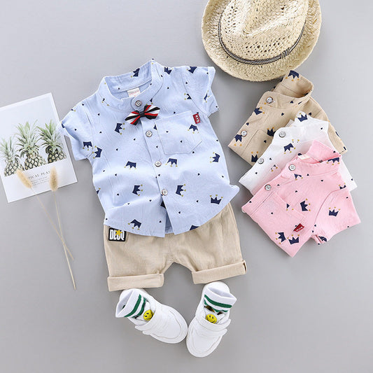 New Trendy Handsome Boy's Casual Two-Piece Short-Sleeved Summer Suit
