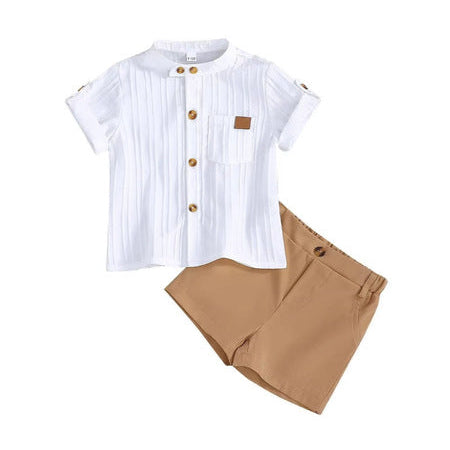 Vertical Striped Shirt and Khaki Shorts Set