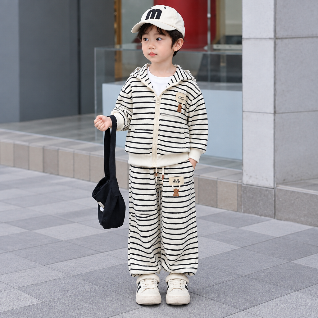 Winter Casual Hooded Striped Kids Coat & Pants
