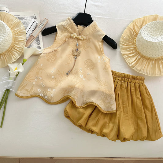 Baby Girl New Chinese Style Jacquard Two-Piece Set