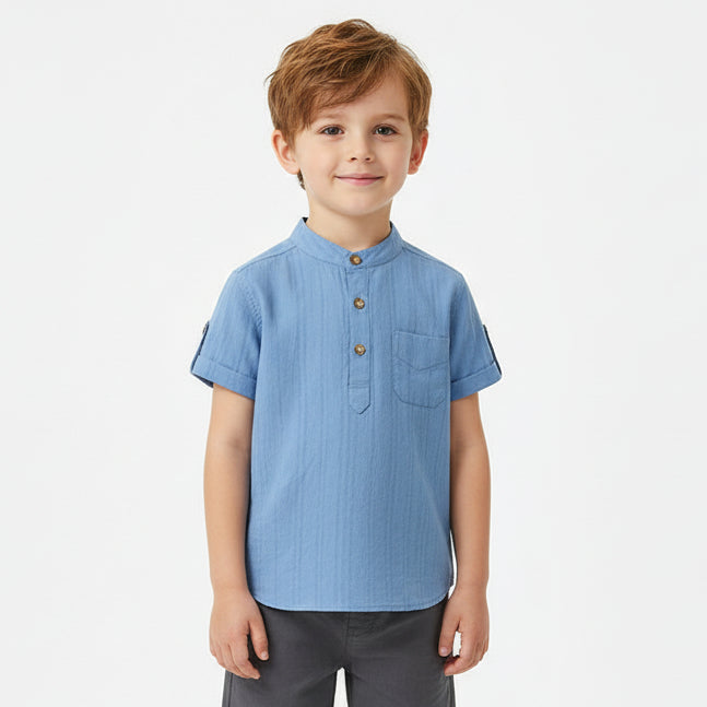 Korean Style Stand Collar Short Sleeve Shirt