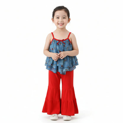 Baby Girl Floral Chiffon Ruffle Top & Bootcut Pants Set