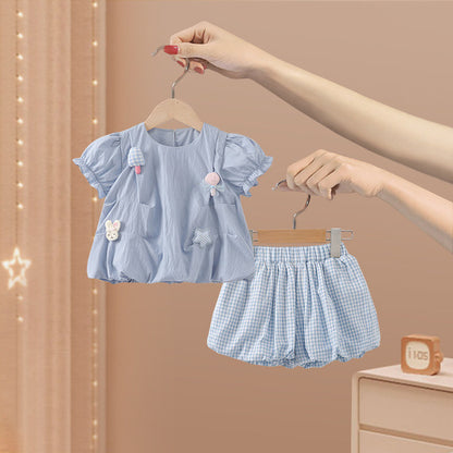 Baby Girl Puff Sleeve Top & Lantern Shorts Set
