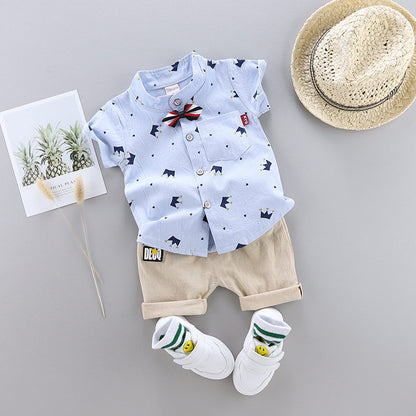 New Trendy Handsome Boy's Casual Two-Piece Short-Sleeved Summer Suit