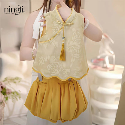 Girls' Modern Chinese Hanfu Set | Beautiful 2-Piece New Style Suit