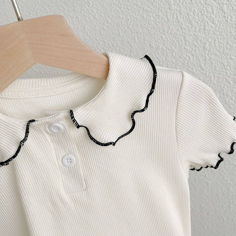 Premium Girls' Ice Silk T-Shirt with Elegant Doll Collar – Lightweight Top