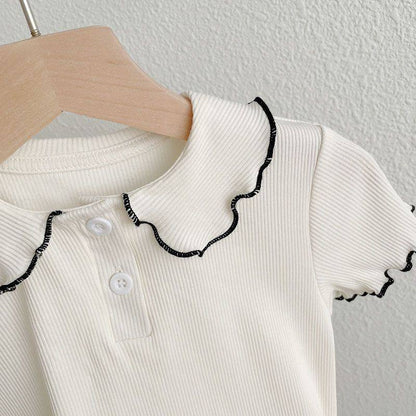 Premium Girls' Ice Silk T-Shirt with Elegant Doll Collar – Lightweight Top