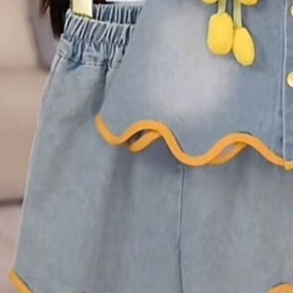 Korean Style Baby Bow Lace Vest Two-Piece Set