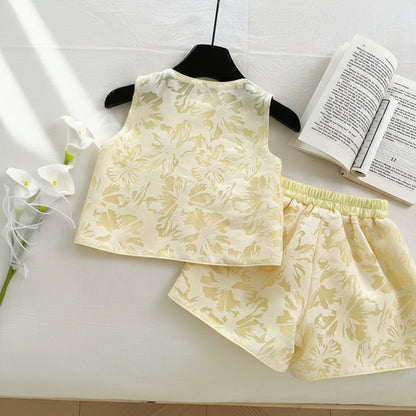 Chinese Style Sleeveless Vest and Shorts Set with Hat