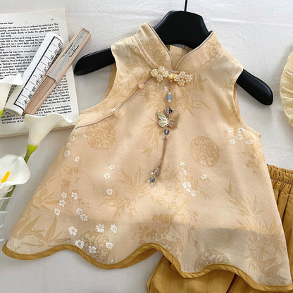 Baby Girl New Chinese Style Jacquard Two-Piece Set