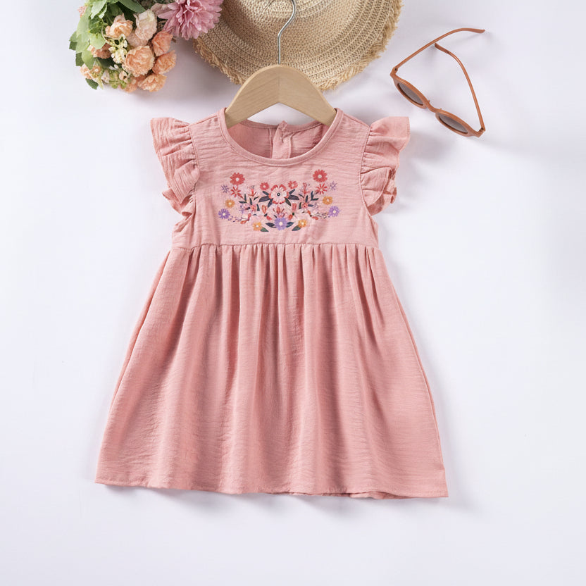 Printed Flutter Sleeve Casual Dress – Soft & Trendy Versatile Baby Outfit