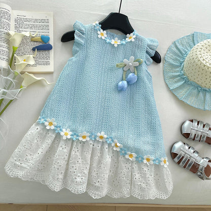 Flutter Sleeve 3D Floral Lace Dress