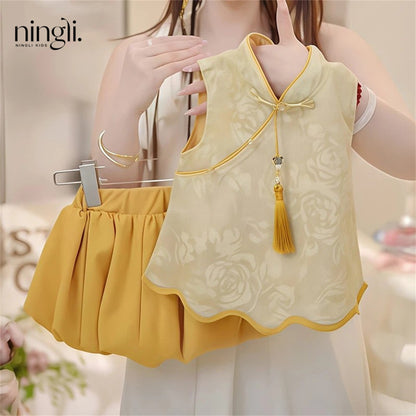 Girls' Modern Chinese Hanfu Set | Beautiful 2-Piece New Style Suit