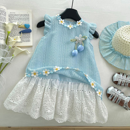 Flutter Sleeve 3D Floral Lace Dress