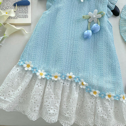Flutter Sleeve 3D Floral Lace Dress
