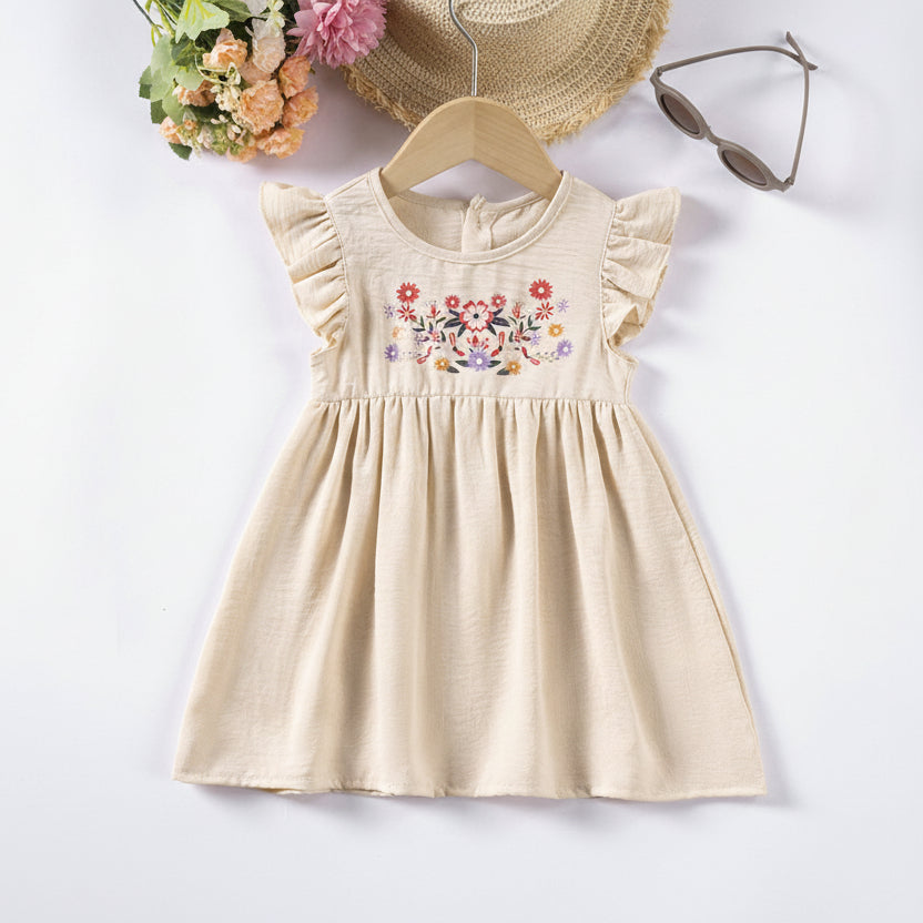 Printed Flutter Sleeve Casual Dress – Soft & Trendy Versatile Baby Outfit