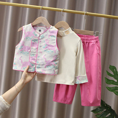 Winter 3-Piece Traditional Baby Tang Suit & Vest Set