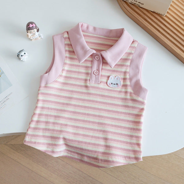 Korean Style Striped Vest and Pleated Shorts Set
