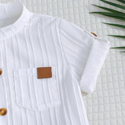 Vertical Striped Shirt and Khaki Shorts Set